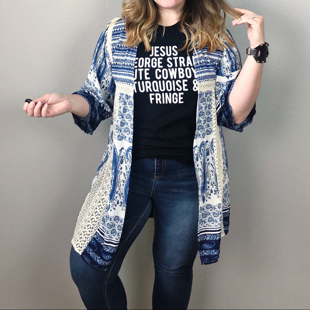 Flying Tomato Boho Mixed Paisley Print Kimono